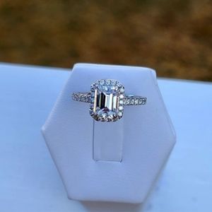 Solid 14k gold 2ct emerald moissanite ring